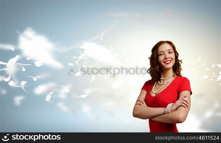 Woman in red. Portrait of young pretty woman in red dress