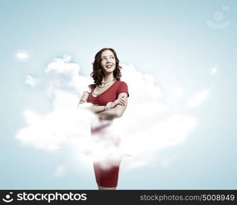 Woman in red. Young pretty brunette woman in red dress