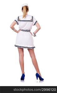 Woman in sailor suit on white background