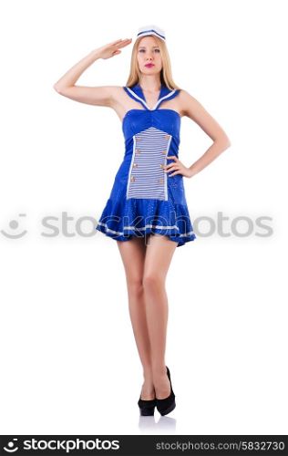 Woman in sailor suit on white background