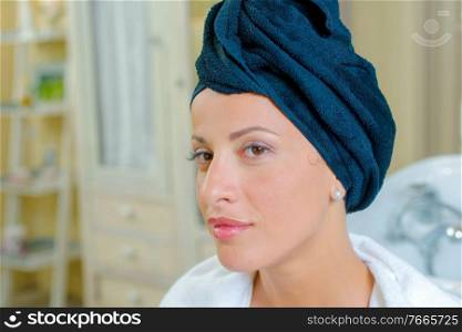woman in salon with hair towel
