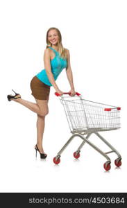 Woman in shopping concept isolated on white