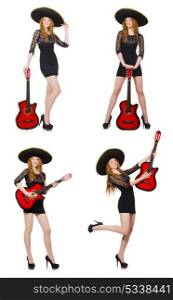 Woman in sombrero hat with guitar