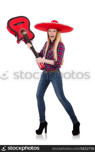 Woman in sombrero hat with guitar