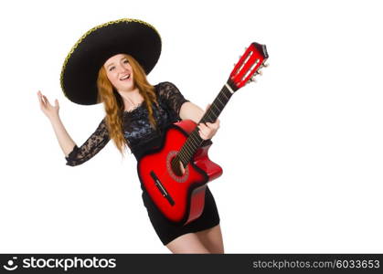 Woman in sombrero hat with guitar