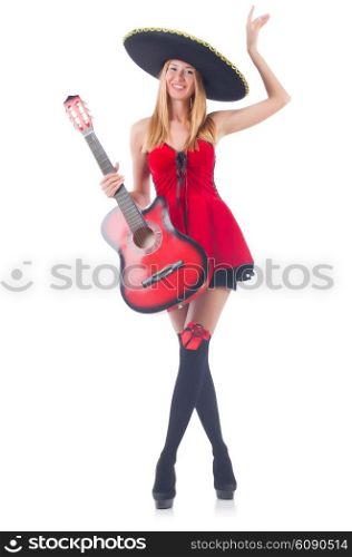 Woman in sombrero hat with guitar