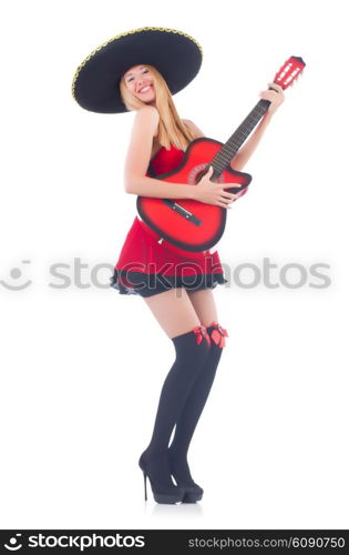 Woman in sombrero hat with guitar