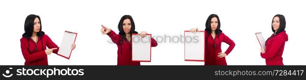 Woman in sports concept on white background