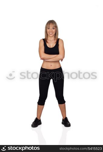 Woman in sportswear isolated on white background