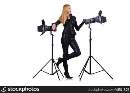 Woman in studio shoot-out
