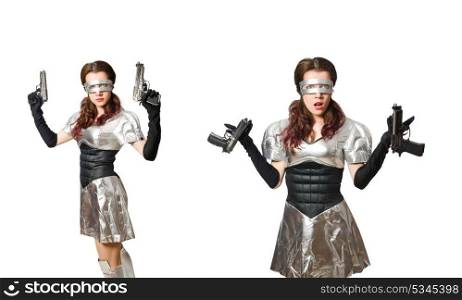 Woman in tech concept isolated on white