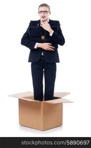 Woman in thinking out of box concept