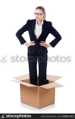 Woman in thinking out of box concept