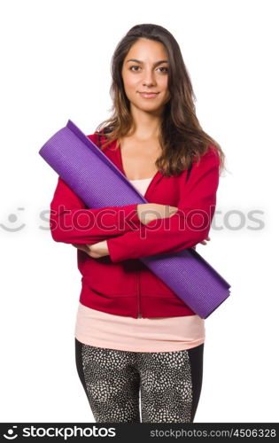 Woman in training suit isolated on white