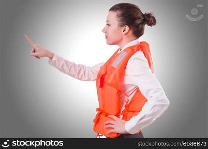 Woman in vest pressing virtual buttons