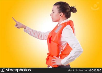 Woman in vest pressing virtual buttons