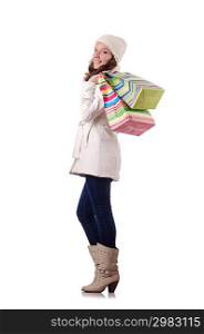 Woman in winter clothing doing christmas shopping