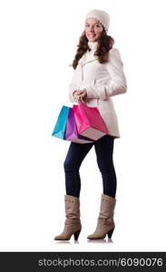 Woman in winter clothing doing christmas shopping