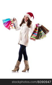 Woman in winter clothing doing christmas shopping