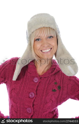 woman in winter style. Isolated on white background