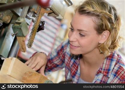 woman in woodwork training course