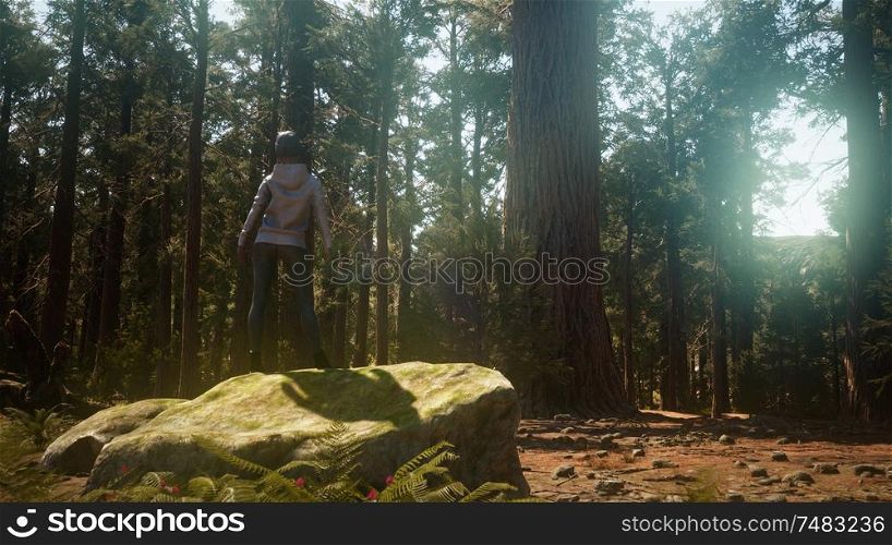 Woman in Yosimite national park near sequoia in California, USA. Woman in Yosimite national park near sequoia