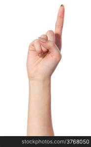 Woman index finger isoalted on a white background