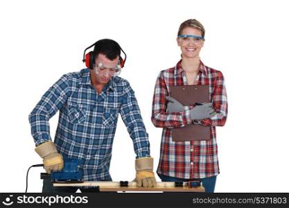 Woman inspecting builders work