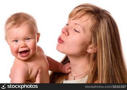 woman is holding her baby on hands