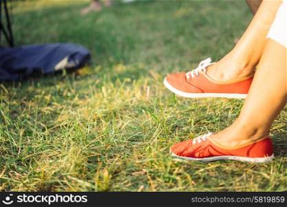 Woman is resting at the picnic