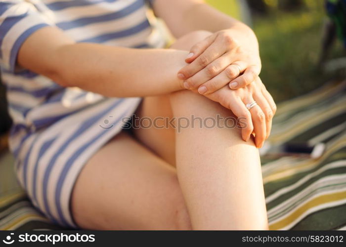 Woman is resting at the picnic