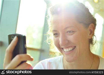 woman is watching at phone