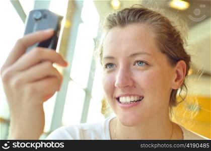 woman is watching at phone