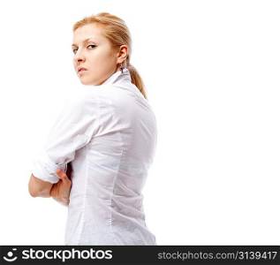 Woman. Isolated over white.