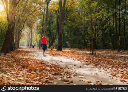 Woman Jogging Outdoors in Park. Nature, park. . Woman Jogging Outdoors in Park