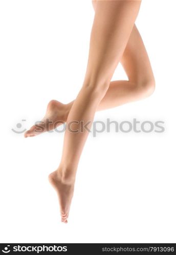 Woman Legs at the White Background .