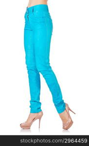 Woman legs in blue trousers