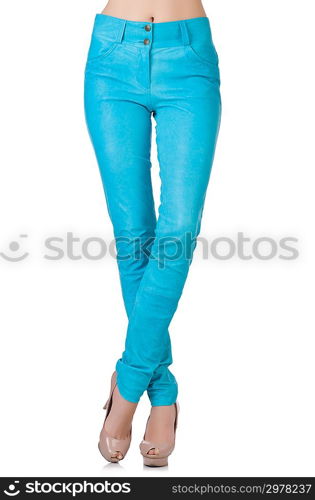 Woman legs in blue trousers