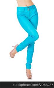Woman legs in blue trousers