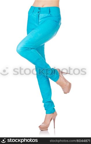Woman legs in blue trousers