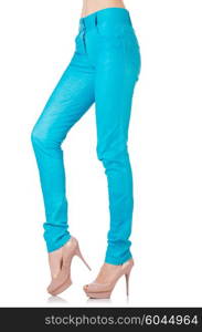 Woman legs in blue trousers