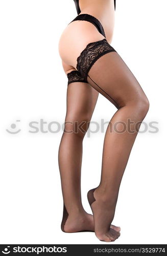 woman legs in stockings. Isolated on white.