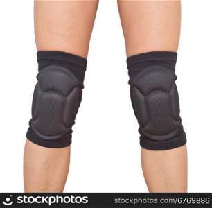 woman legs with knee cap pad protector isolated on white background