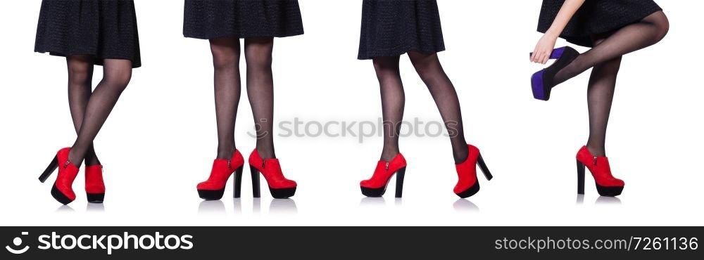 Woman legs with red shoes isolated on the white