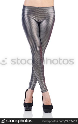 Woman legs with stockings on white