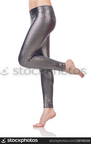 Woman legs with stockings on white