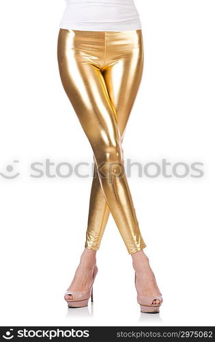 Woman legs with stockings on white