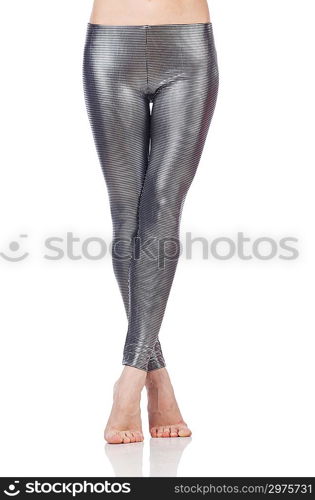 Woman legs with stockings on white