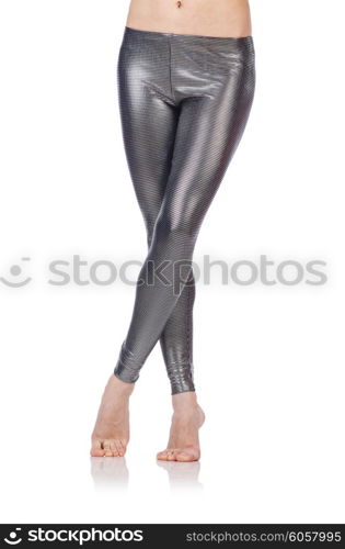 Woman legs with stockings on white