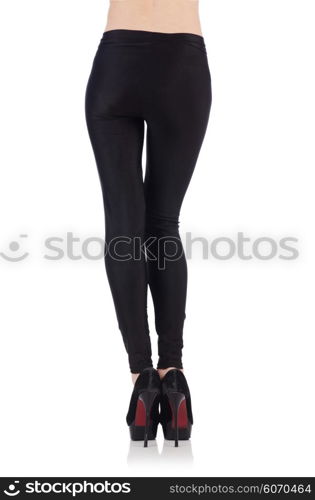 Woman legs with stockings on white